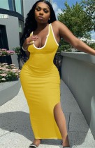 Summer Casual Yellow Side Slit Long Tank Dress