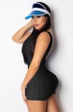 Summer Sports Black Waffle Halter Bodycon Rompers