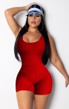 Summer Sports Red Waffle Halter Bodycon Rompers