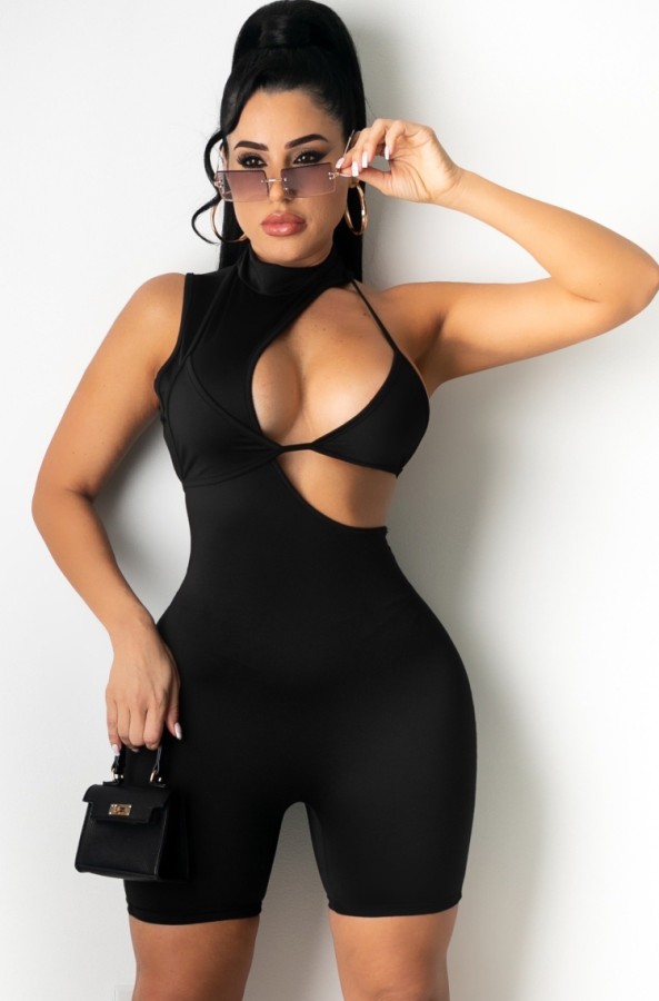 Summer Sexy Black Hollow Out Sleeveless Bodycon Rompers