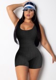 Summer Sports Black Waffle Halter Bodycon Rompers