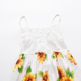 Summer Sun Flower White Strap Long Dress