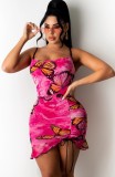 Summer Butterfly Pink Strap Strings Mini Dress