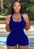 Summer Sports Blue Waffle Halter Bodycon Rompers
