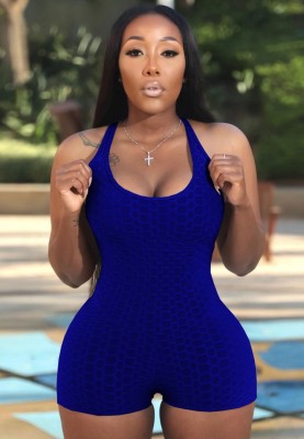 Summer Sports Blue Waffle Halter Bodycon Rompers