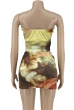 Summer Sexy Print Bustier Top and Matching Mini Skirt Set