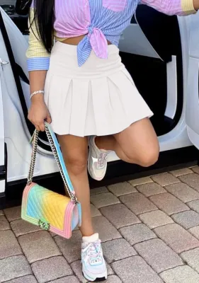 Summer White High Waist Short Pleated Skirt