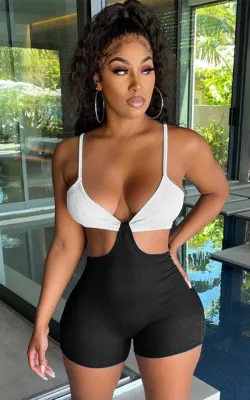 Summer Block Color Sexy Strap Bodycon Rompers