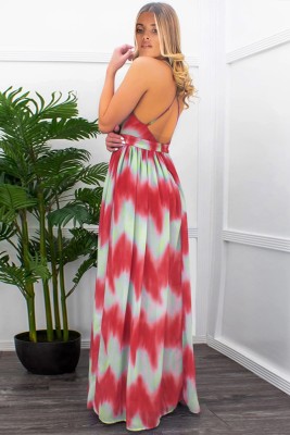 Summer Casual Wavy Sexy Deep-V Strap Long Maxi Dress