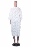 Summer Formal White Villus High Low Long Sleeve Blouse Dress