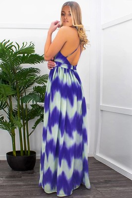 Summer Casual Wavy Sexy Deep-V Strap Long Maxi Dress