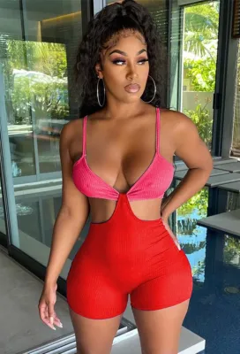 Summer Block Color Sexy Strap Bodycon Rompers