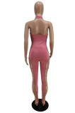 Summer Pink Hollow Out Sexy Halter Bodycon Jumpsuit