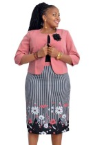 Summer Plus Size Mother Formal Print Dress and Blazer Suit