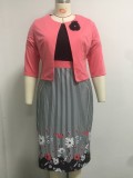 Summer Plus Size Mother Formal Print Dress and Blazer Suit