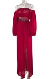 Summer Red Bandeau Top and Side Slit Long Skirt Matching Set
