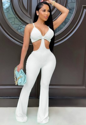 Summer White Hollow Out Sexy Strap Jumpsuit