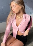 Summer Pink Sexy Transparent Short Blouse with Full Sleeves