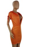 Summer Casual Orange Zipper Hoody Dress