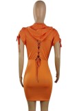 Summer Casual Orange Zipper Hoody Dress