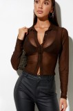 Summer Chocorate Sexy Transparent Short Blouse with Full Sleeves