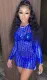Summer Blue Hollow Out Sexy Metallic Mini Club Dress with Full Sleeves