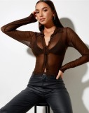 Summer Chocorate Sexy Transparent Short Blouse with Full Sleeves