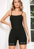 Summer Black Print Sexy Strap Ribbed Rompers