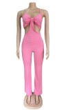Summer Pink Hollow Out Sexy Strap Jumpsuit