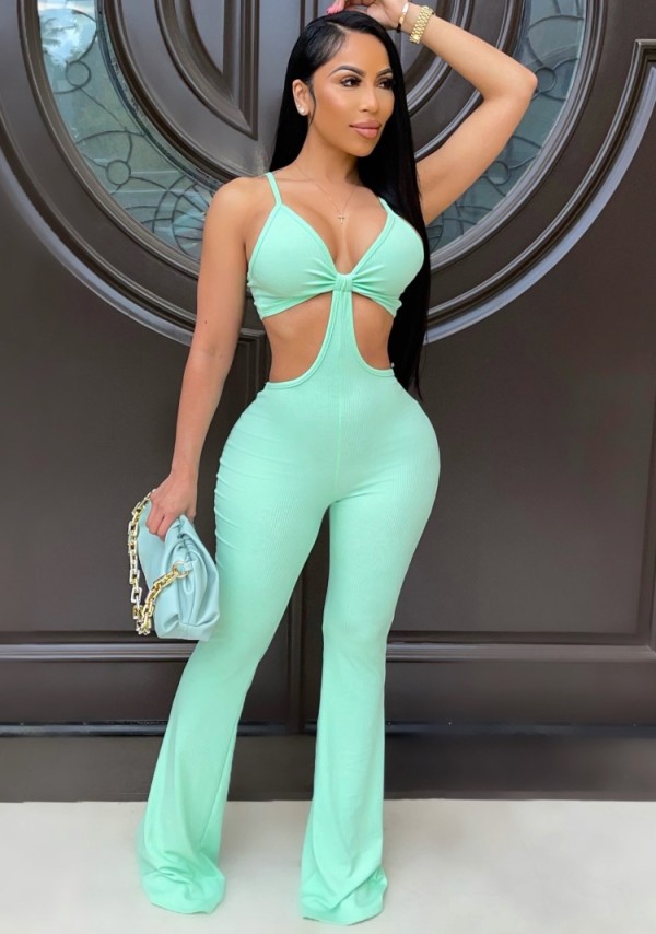 Summer Green Hollow Out Sexy Strap Jumpsuit
