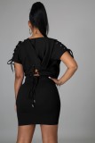 Summer Casual Black Zipper Hoody Dress