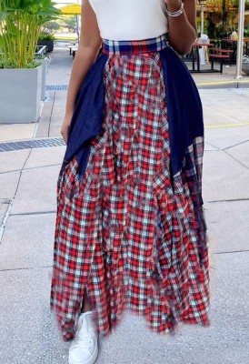 Summer High Waist Plaid Print Long Skrit