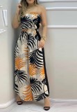 Summer Casual Print Strapless Wide Legges Jumpsuit