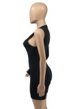 Summer Black Sexy Bodycon Rompers with Single Sleeve
