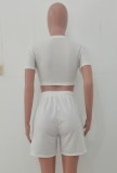 Summer White Casual Crop Top and Sweatshorts Set
