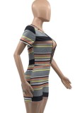 Summer Colorful Stripes Deep-V Ribbed Rompers
