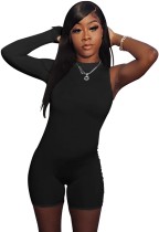 Summer Black Sexy Bodycon Rompers with Single Sleeve
