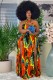 Summer Plus Size Print Side Slit Halter Long Maxi Dress