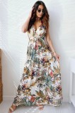 Summer Hawaii Sleeveless Floral V-Neck Long Maxi Dress