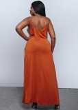 Summer Plus Size Print Orange Casual Strap Long Dress