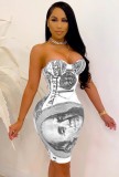 Summer Print Sexy Strapless Dollar Club Dress