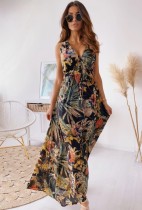 Summer Hawaii Sleeveless Floral V-Neck Long Maxi Dress