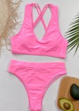 Summer Two Piece Pink Simple High Waist Swimwear