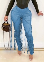 Summer Blue Sexy High Waist Strings Party Trousers