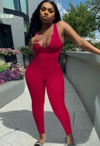 Summer Red Sexy Sleeveless Bodycon Jumpsuit