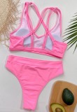 Summer Two Piece Pink Simple High Waist Swimwear