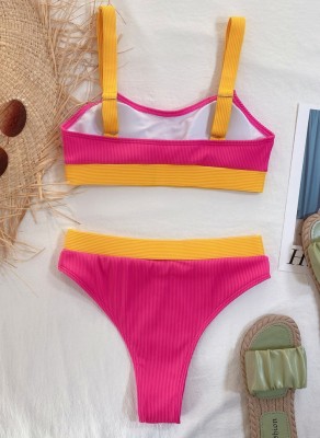 Summer Two Piece Block Color High Waist Swiwmear