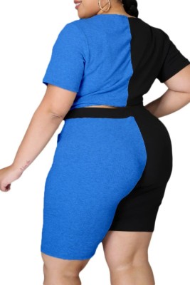 Summer Plus Size Two Piece Block Color Crop Top and Shorts Set