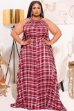 Summer Plus Size Plaid Halter Long Maxi Dress