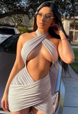 Summer Sexy Solid Cut Out Wrap Mini Dress